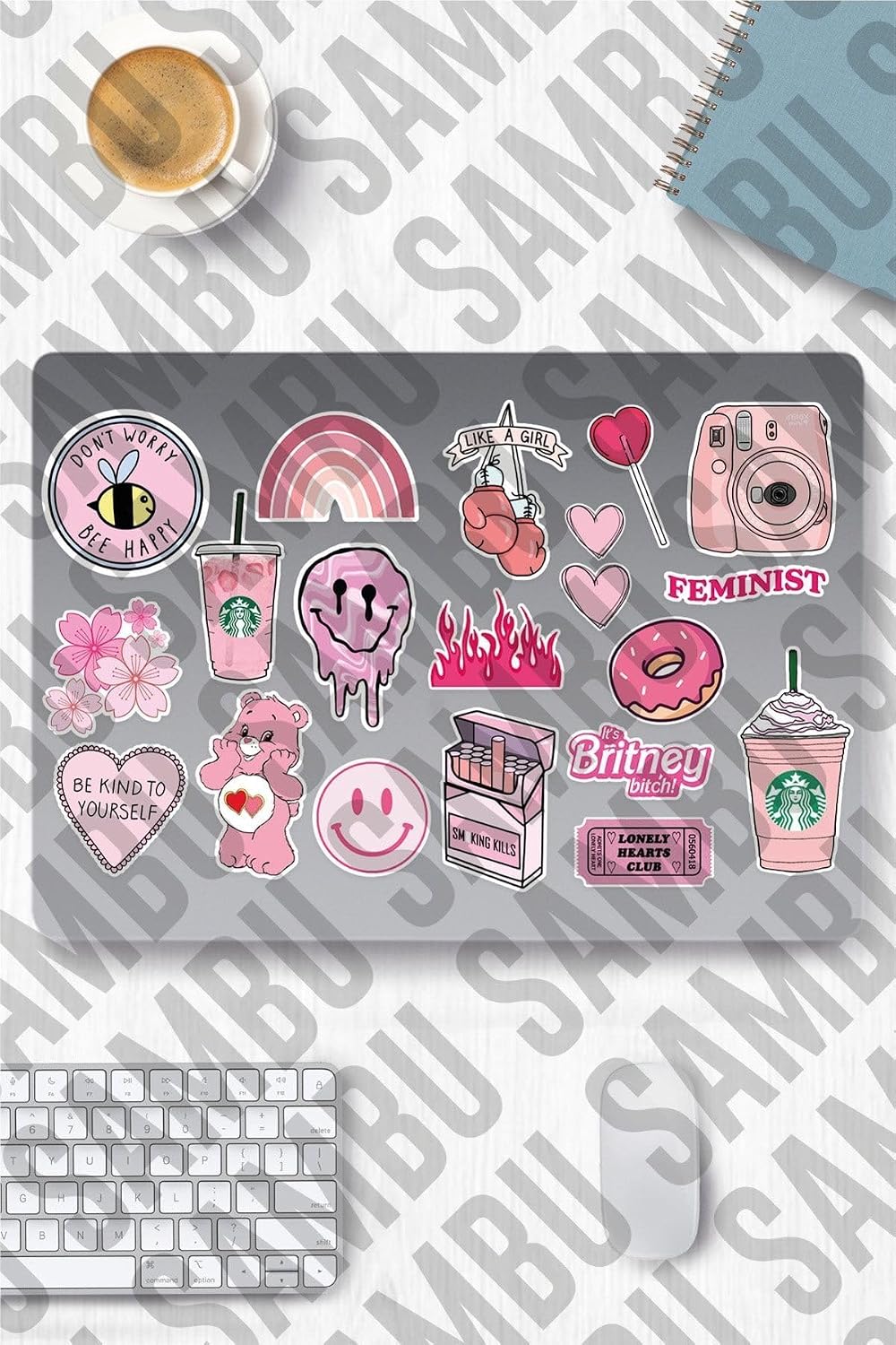 Pink Aesthetic Temalı Sticker Etiket Seti 3 - Pembe Sticker - Laptop Notebook Telefon