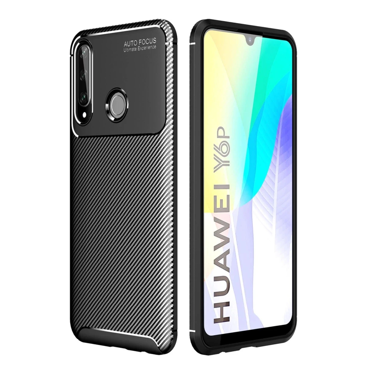 Huawei Y6P Kılıf Auto Focus Karbon Kapak - Siyah