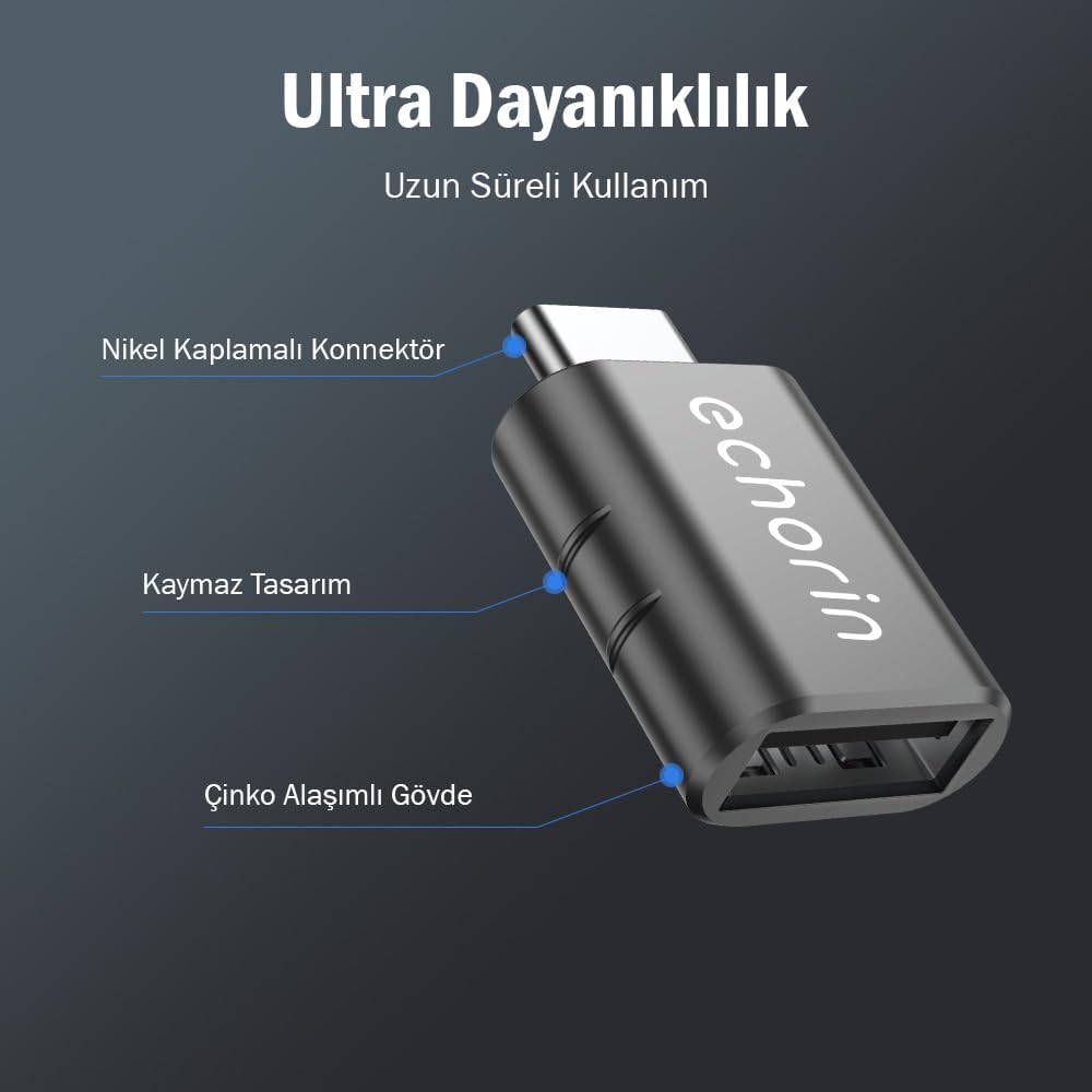 OTG Akıllı Giriş USB 3.0 to Type-C Dönüştürücü Adaptör Çevirici 5Gbps, iPhone 16, Pro, Pro Max, M2, M3, M4 MacBook Pro, Air, iPad Pro ve Galaxy S25, S24, S23 ve Tabletler ile Uyumlu