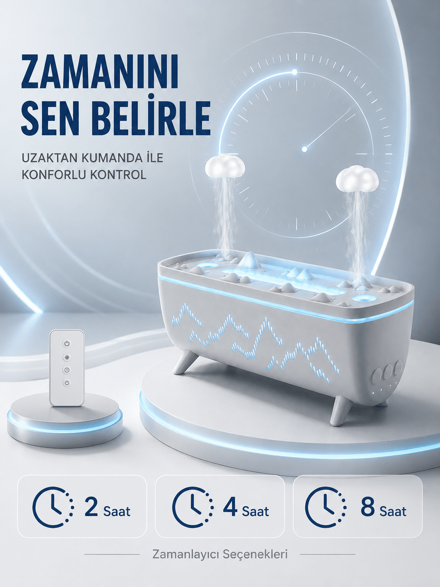 Uzaktan Kumandalı Aroma Difüzörü Sessiz Hava Nemlendirici Alev Efektli 2 4 8 Saat Zamanlayıcılı