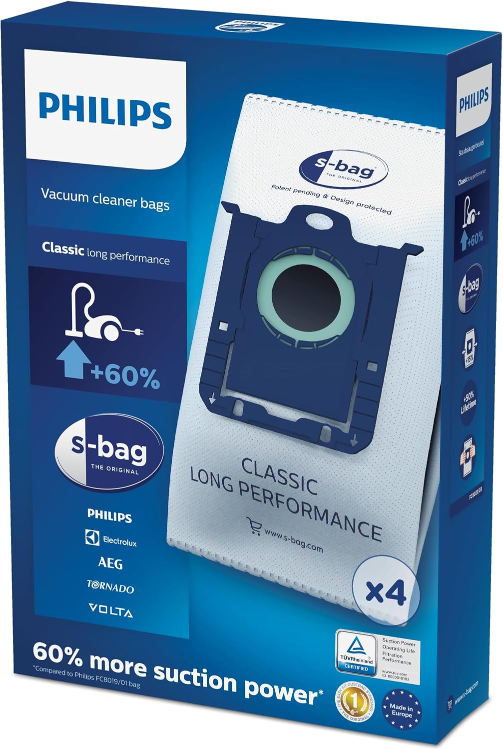 FC8021/03 S-Bag Elektrikli Süpürge Torbaları, Beyaz, 4 Adet