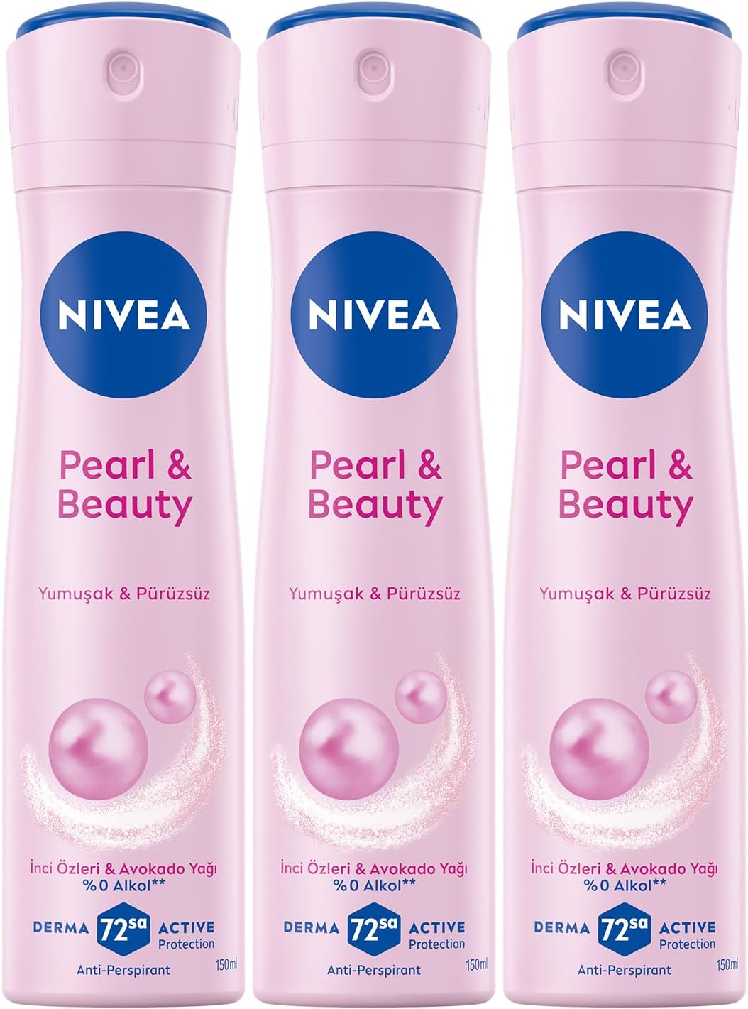 Kadın Sprey Deodorant Pearl&Beauty, Ter ve Ter Kokusuna Karşı 48 Saat Anti-perspirant Koruma 150ml x 3 Adet, Pürüzsüz Koltuk Altı, Avantajlı Paket