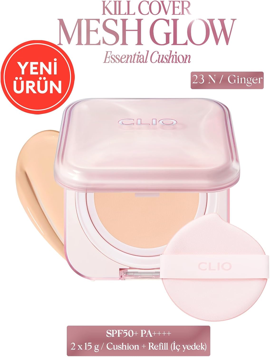 Hyalüronik Asit İçerikli Kill Cover Mesh Glow Essential Cushion Set (23N Ginger) SPF50+ PA++++