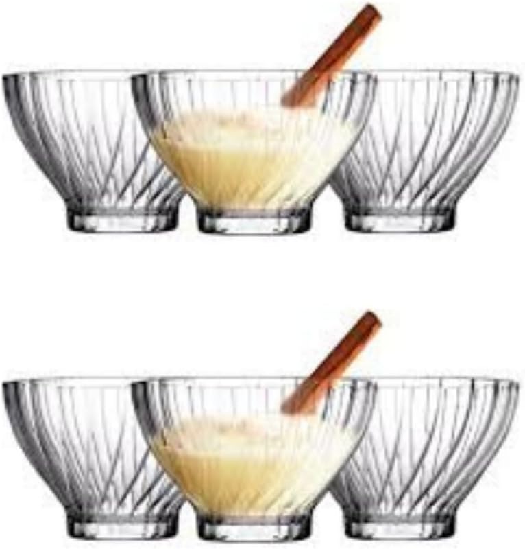 Cam Kase Seti – Çizgili Desenli, 6’lı Servis ve Tatlı Kasesi, Salata, Meze, Çerez ve Dondurma İçin Şık Sofra Gereci
