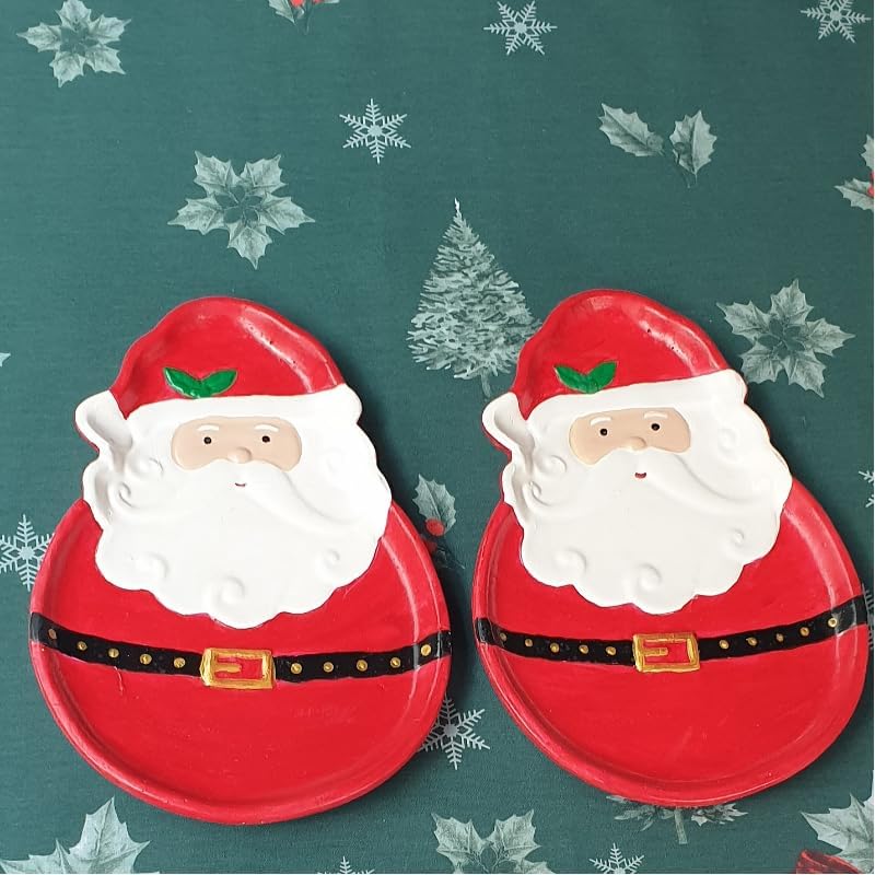 Dafniart Noel Baba Şeklinde Dekor Amaçlı Tabak 21×14 Kırmızı 2 li Dekor Tabak 21×14