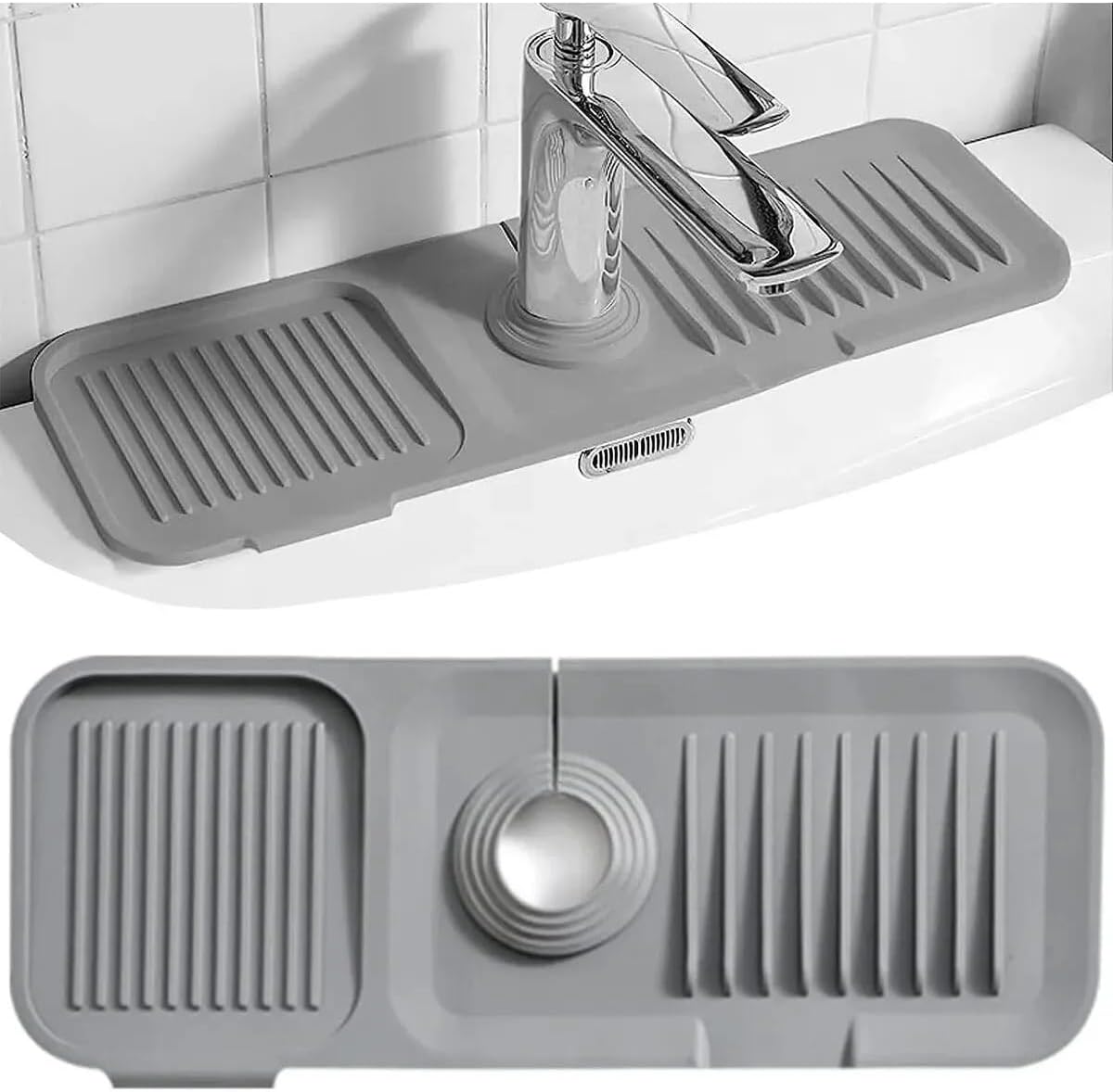 Antrasit Elastik Musluk Matı Su Tutucu Düzenleyici Kaydırmaz Taban Organizer Mutfak Banyo Lavabo