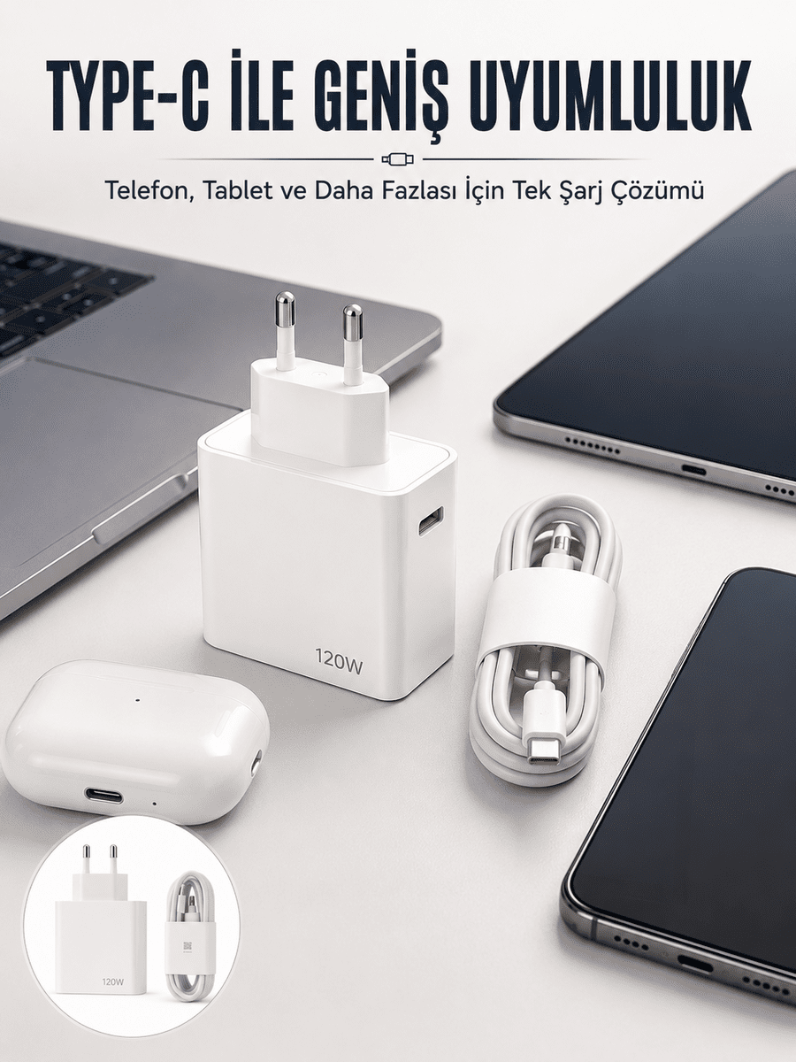 Type-C 120W Şarj Aleti Hızlı Şarj Turbo Yeni Nesil