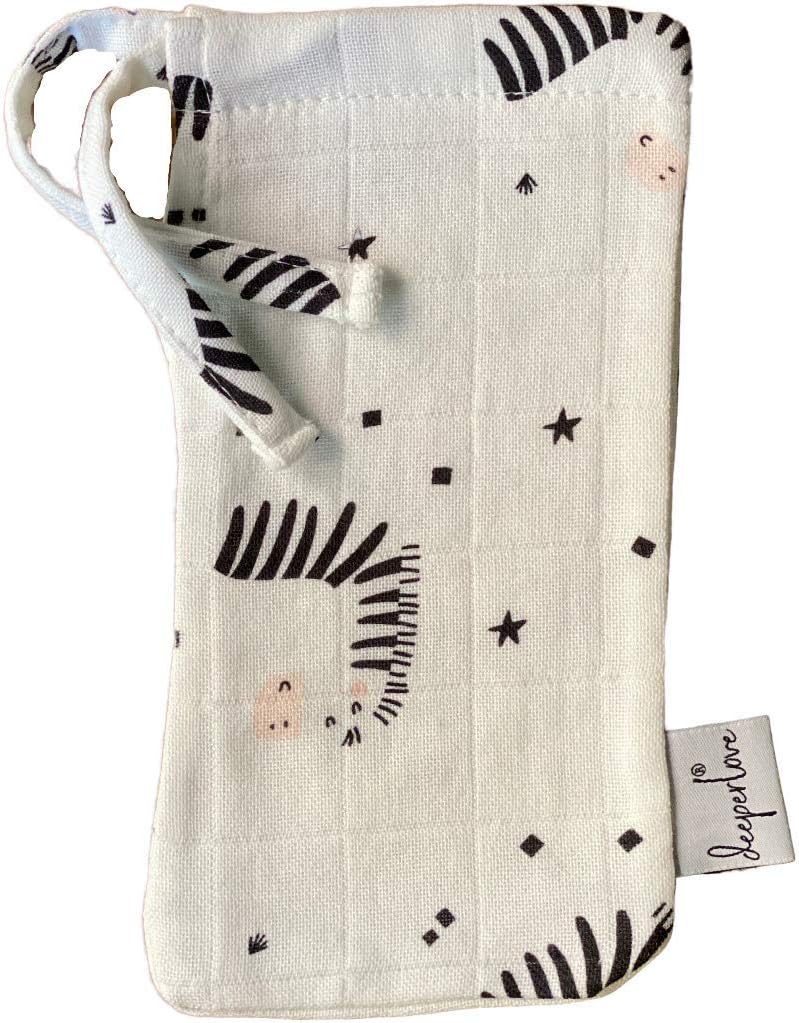 White Zebra Muslin Biberon Kesesi