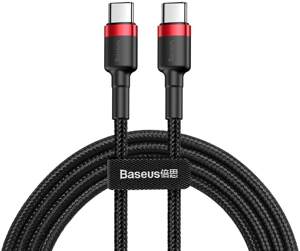 Cafule, 60 W 3.0 A USB-C & USB-C Hızlı Şarj & Data Aktarımı Kablosu, 1 Metre, Kırmızı - Siyah
