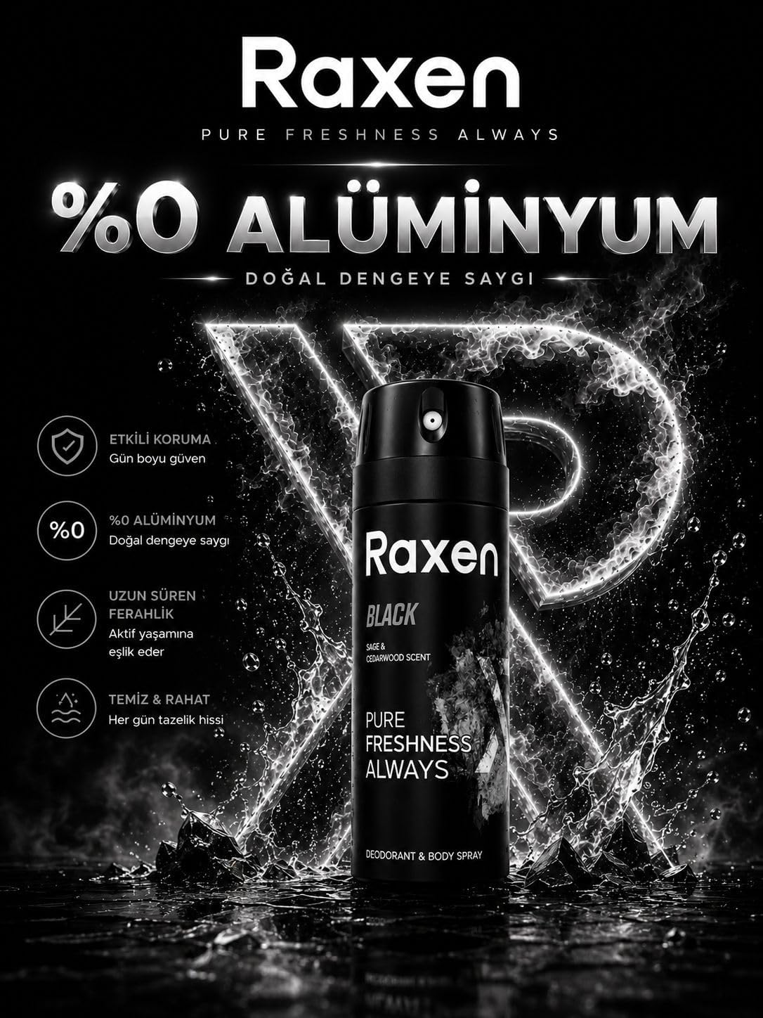 Erkek Deodorant Spreyi - Black Serisi - 150ml - Etkili Ter Kokusu Önleyici - Alüminyumsuz ve Leke Bırakmayan Formül - Gün Boyu Ferahlık Veren Erkek Vücut Spreyi