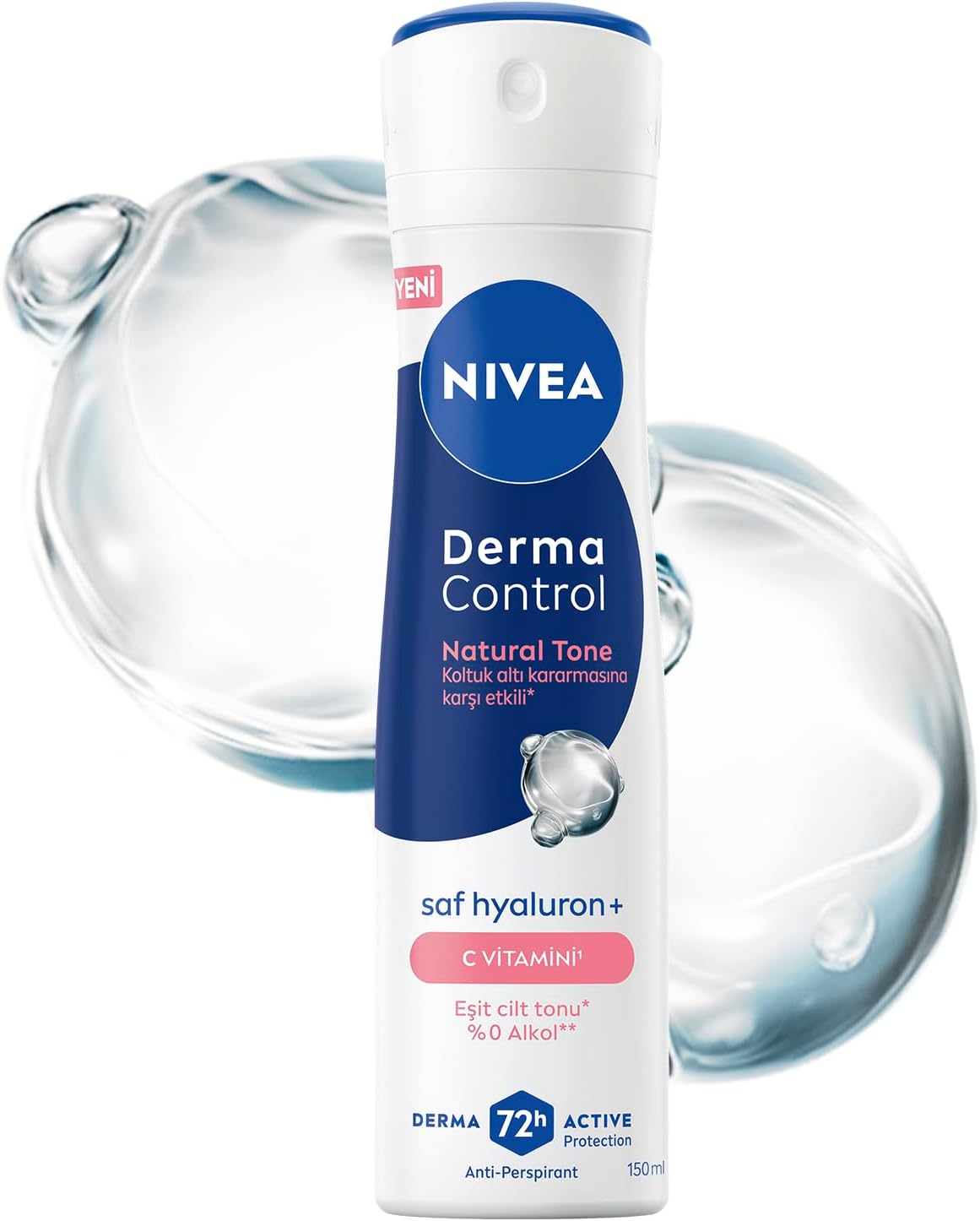Kadın Sprey Deodorant Derma Control Natural Tone 150 ml, Koltuk Altı Kararmasına Karşı Etkili, Eşit Cilt Tonu, 72 Saat Anti Perspirant Koruma, C Vitamini, Hyaluronik Asit, Alkol İçermez