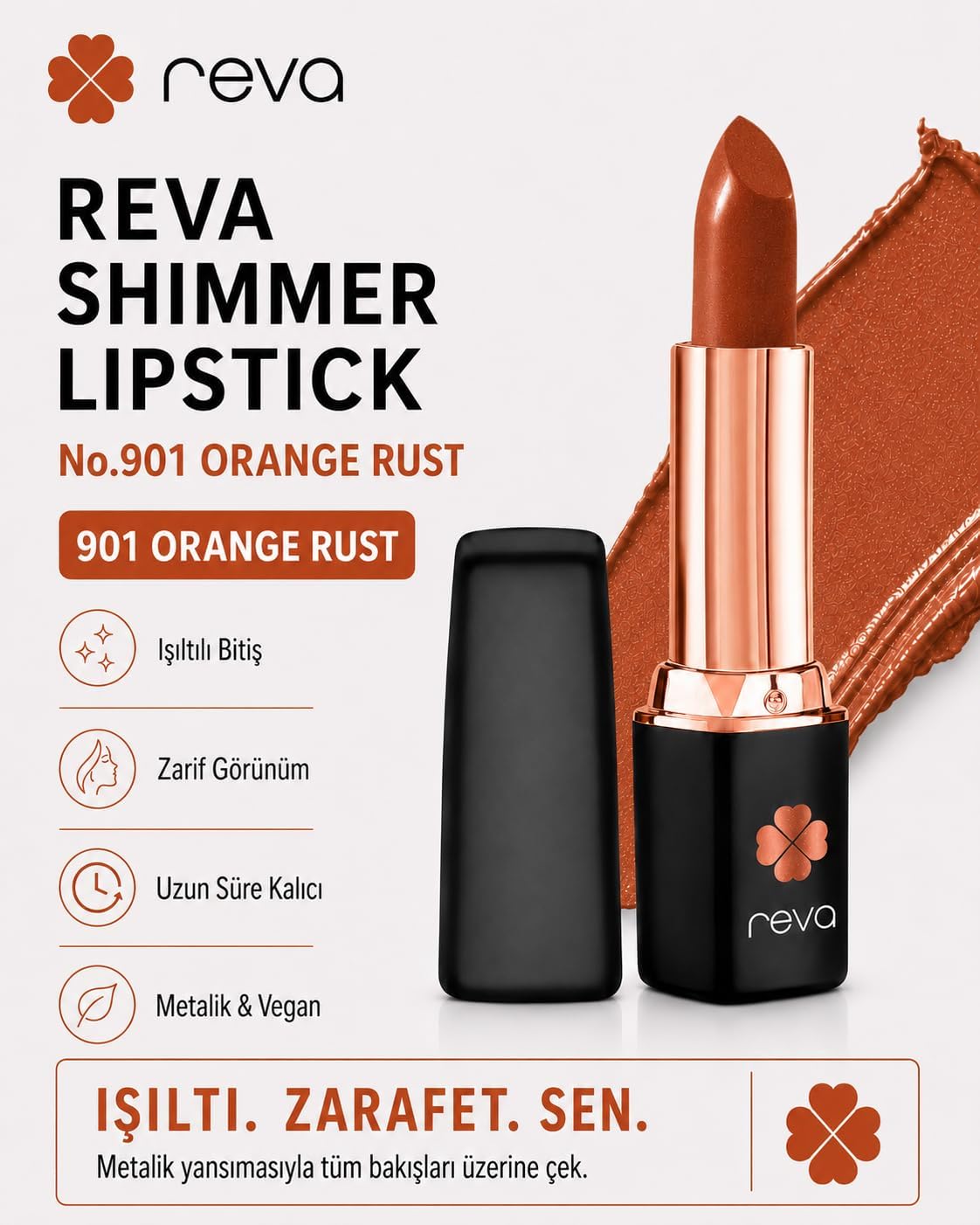 Shimmer Lipstick Orange Rust - Işıltı Ruj - No: 901 - Vegan & Temiz Içerik