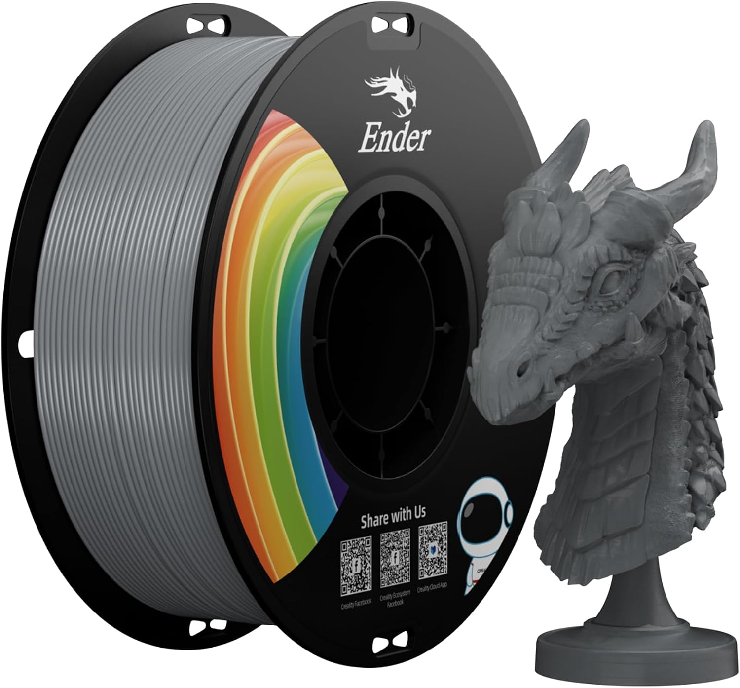 Resmi Upgrade Ender 3D Yazıcı Filamenti, Gri PLA+ Filamenti 1,75 mm, 1 kg Makara (1,0 kg), Doğruluk +/- 0,02 mm, 3D Baskı Filamenti, Güçlü Dayanıklılık, Vakumlu Ambalaj, Çevre Dostu