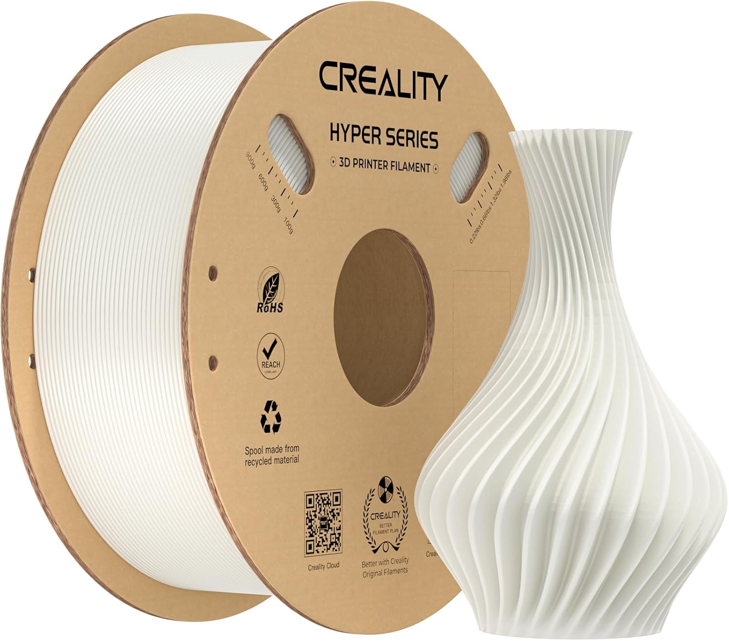 Hyper PLA Filament 1,75 mm, Yüksek Hızlı 3D Baskı için Tasarlanmıştır, 1 KG Karton Makara, Boyutsal Hassasiyet +/- 0,03 mm, 3D Yazıcılar ile Uyumlu (Beyaz)