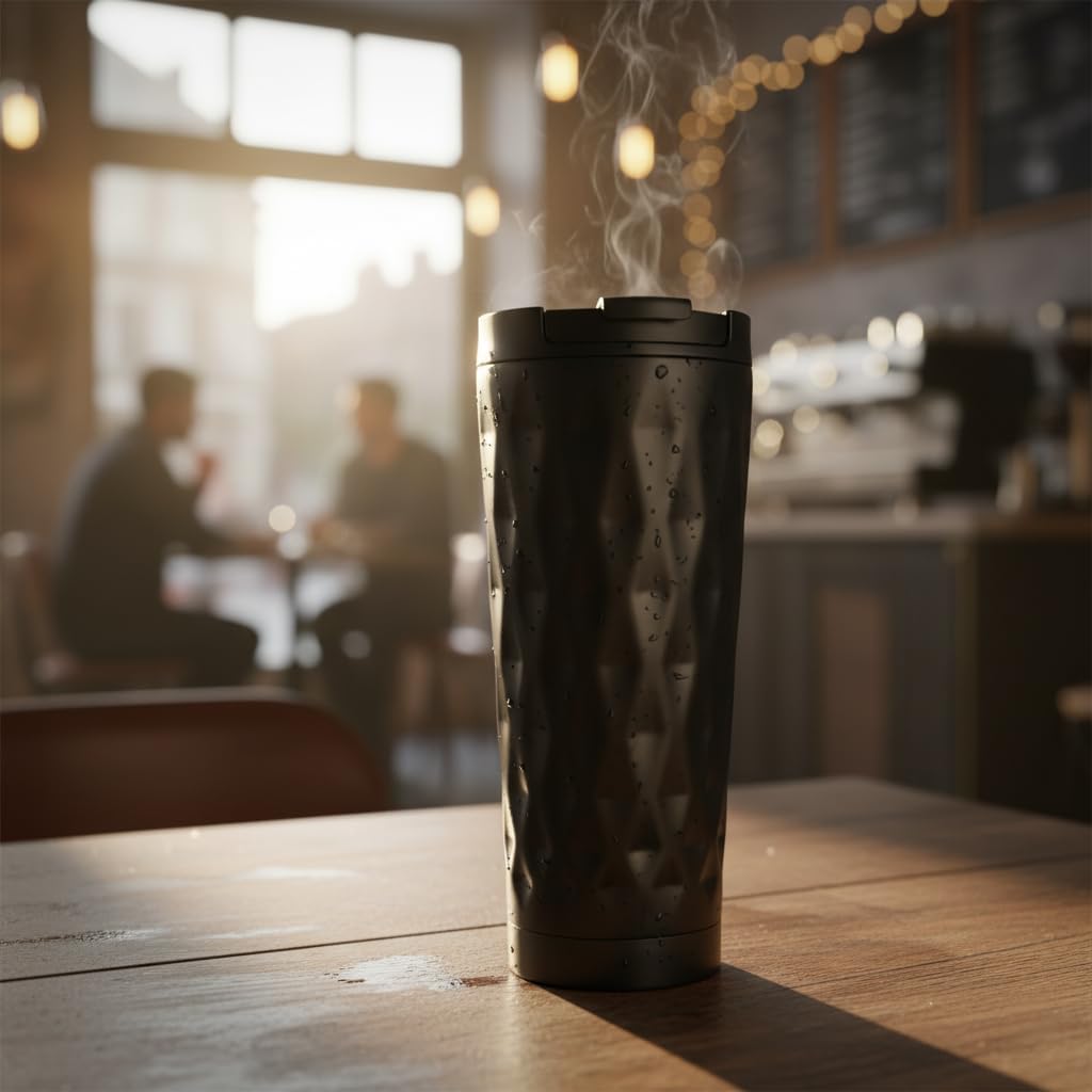 Paslanmaz Çelik Termos Kupa 400 ml | Petek Desenli, Vakum Yalıtımlı | 4-6 Saat Sıcak/Soğuk Tutma | Kilitli Kapak, BPA İçermez | Seyahat, Ofis, Spor İçin