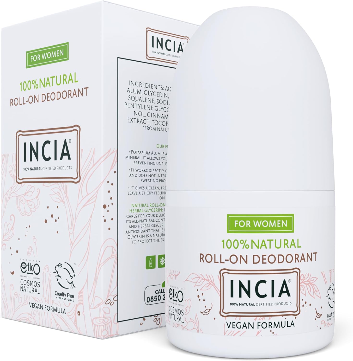 %100 Doğal Roll On Deodorant Kadınlar İçin Ter Kokusu Önleyici Lekesiz 50 ml