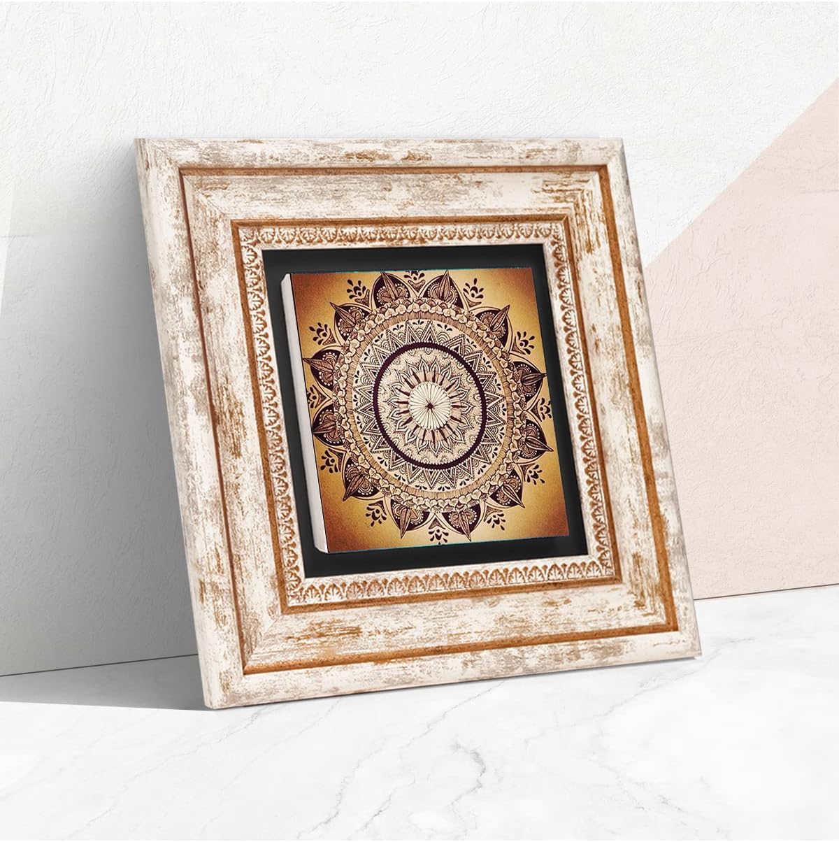 Mandala Taş Duvar Tablosu - Çerçeveli Taş Tablo - Dekoratif Duvar Sanatı - Modern Ev ve Ofis Duvar Dekoru T1-228