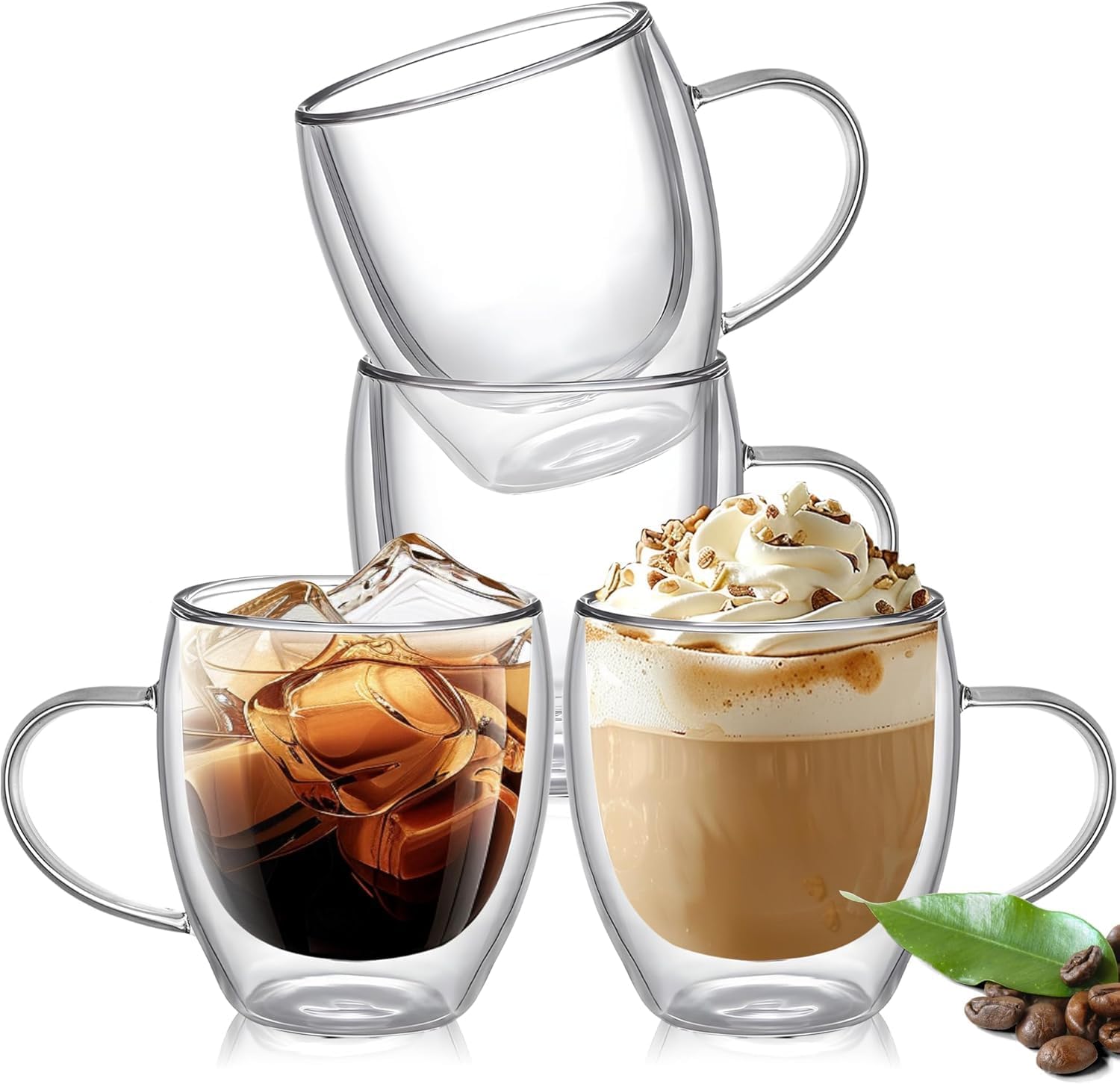 Çift Katmanlı Cam Kupa Bardak 250 ml Lüx Çift Cidarlı kupa - Termos Bardak - İki Duvarlı Yapısı ile Uzun Süre Sıcak-Soğuk Tutma özelliği, Kulplu Kahve Espresso Bardağı Brosilikat double layer Cup