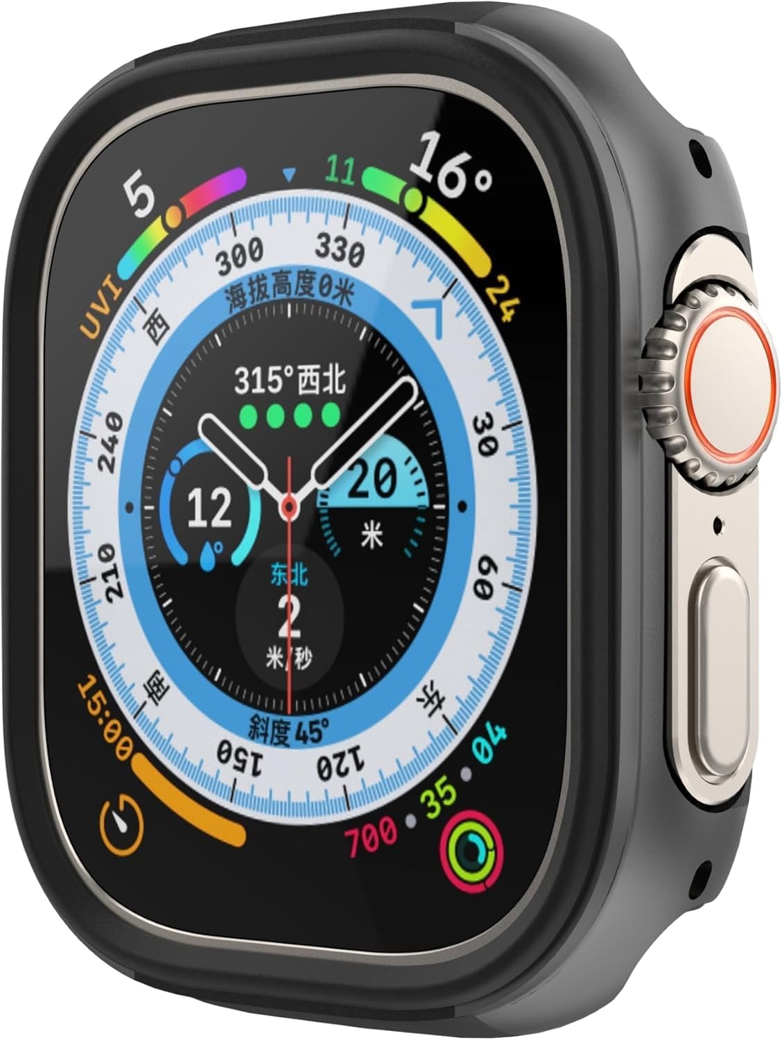 Apple Watch ile Uyumlu 45mm için Alüminyum Alaşım, Suya Dayanıklı Kılıf, Darbelere ve Düşmelere Karşı Full Koruyucu Kasa (45mm) (Siyah)