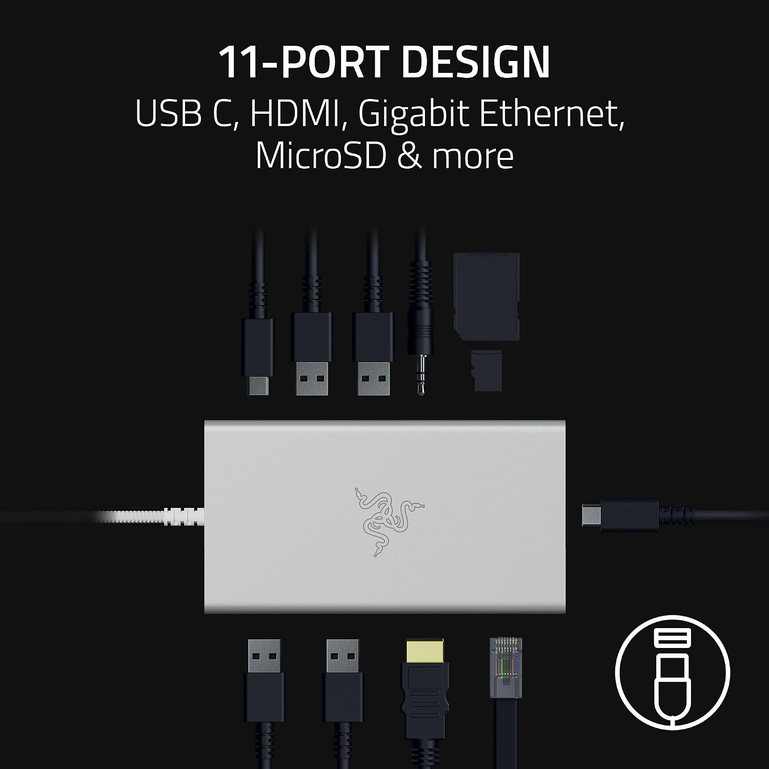 USB-C Dock - HDMI, Gigabit Ethernet, 3,5 mm ses bağlantı noktası, USB-A ve -C ile 11 bağlantı noktası, Windows ve Mac ile uyumlu (4K ile ekran çıkışı, 7.1 surround ses) Mercury