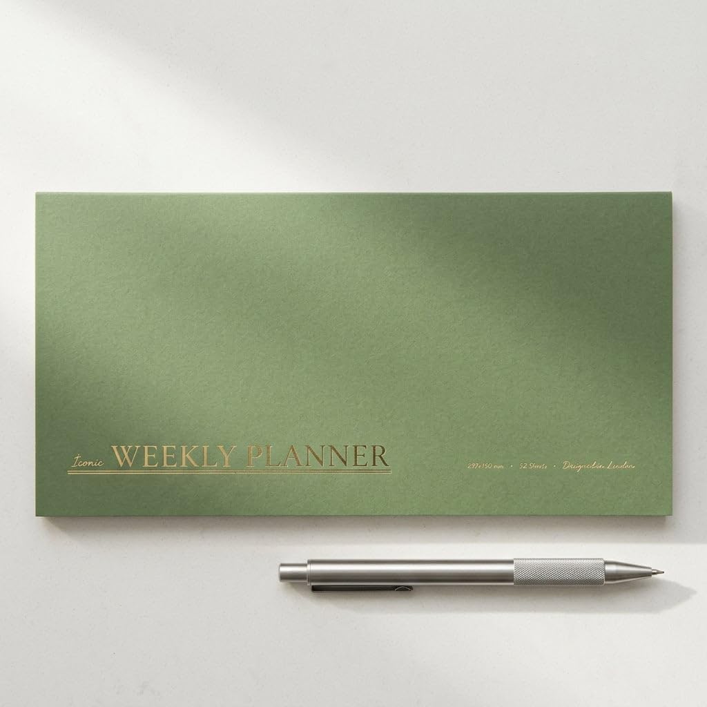 /Paperto. Tarihsiz Haftalık Planlayıcı, 29,7 × 15 cm, 52 Sayfa, 110 gr Ivory Kağıt, Yeşil Kapak, Haftalık Plan Defteri, Kopar At Planlayıcı (İngilizce)