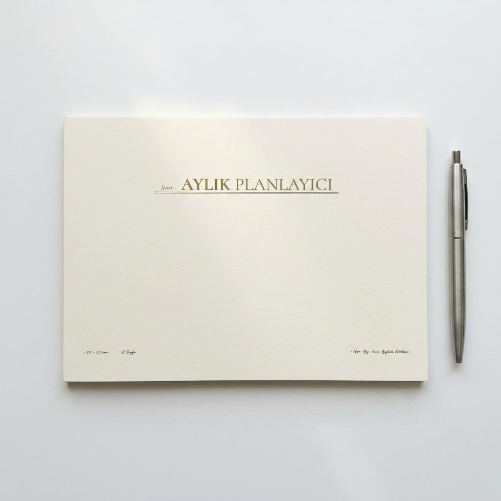 /Paperto. Tarihsiz Aylık Planlayıcı, 29,7 × 21 cm, 32 Sayfa, 110 gr Ivory Kağıt, Krem Kapak, Aylık Plan Defteri (Türkçe)