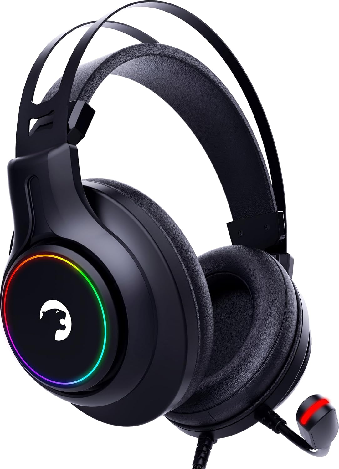 Kugon USB Gaming Headset - 7.1 Virtual Surround Sound, Wired Led Headphones with 50MM Drivers, Comfort Design, 360 Spatial Audio, Noise Cancelling Mic for PC, Laptop, Black