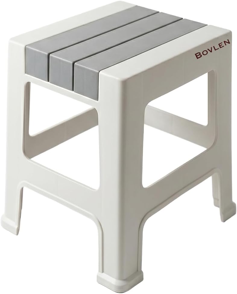 Küçük Boy Kaymaz Tabanlı Ev Ofis Taburesi - 120 Kg Taşıma Kapasiteli Kaymaz Banyo Taburesi - Çocuk Taburesi - 31x35x35 cm (Gri)