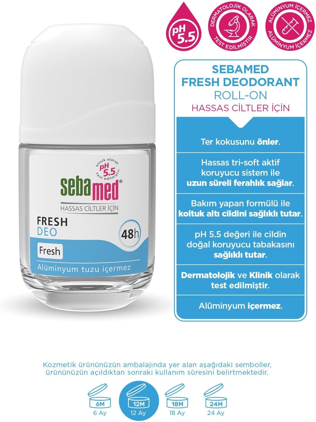 Ter Kokusu Önleyici 48 saat etkili Hassas Ciltler için Kadın Erkek Roll-On Deodorant Fresh 50ml