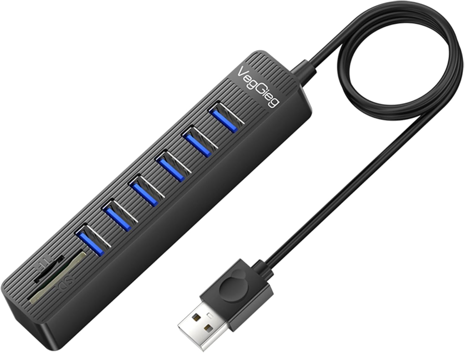VegGieg USB 2.0 SD MicroSD Kart Okuyucu ve 6 Port USB Çoklayıcı Hub
