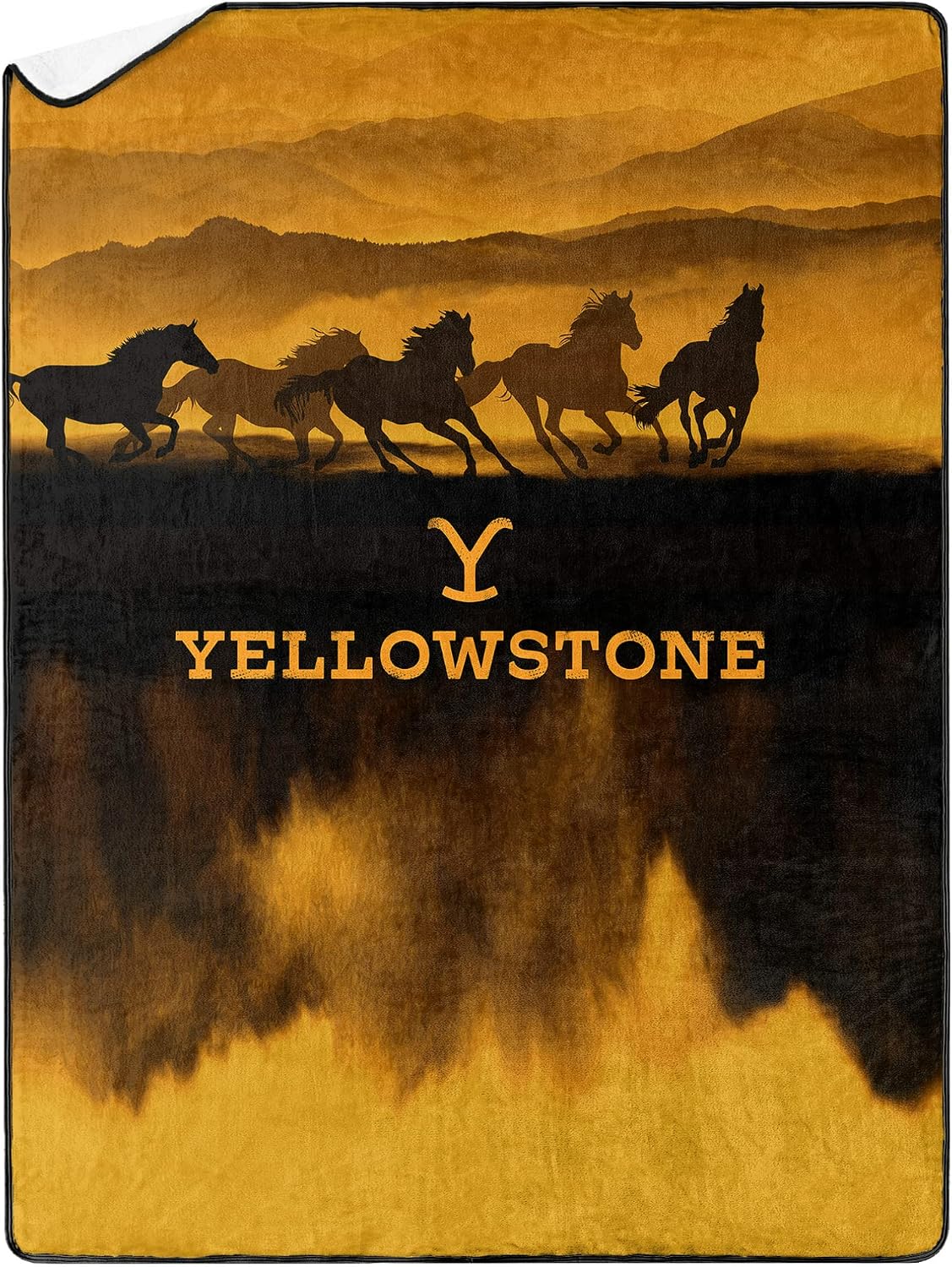 Yellowstone Büyük Boy İpek Dokunuşlu Şerpa Battaniye, 152,4 cm x 203,2 cm, Vahşi Atlar