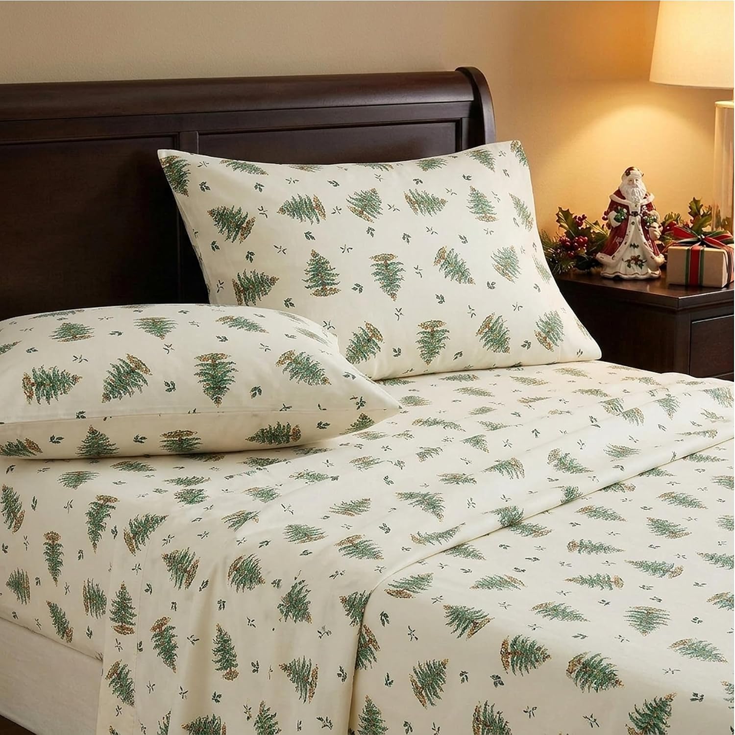 Avanti Linens - King Sheets, Rahat Ev ve Tatil Dekoru ( Christmas Tree Koleksiyonu), Fildişi