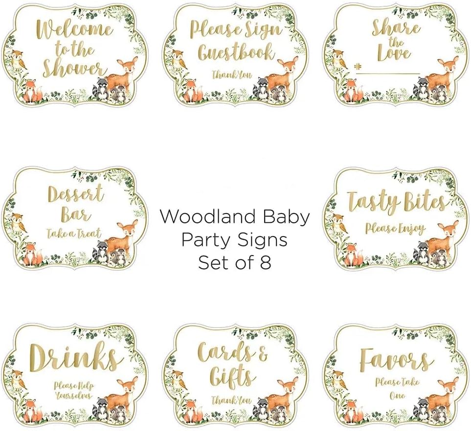 Woodland Baby Shower, Tek Boy, Dekor İşareti Seti (8'li Set)