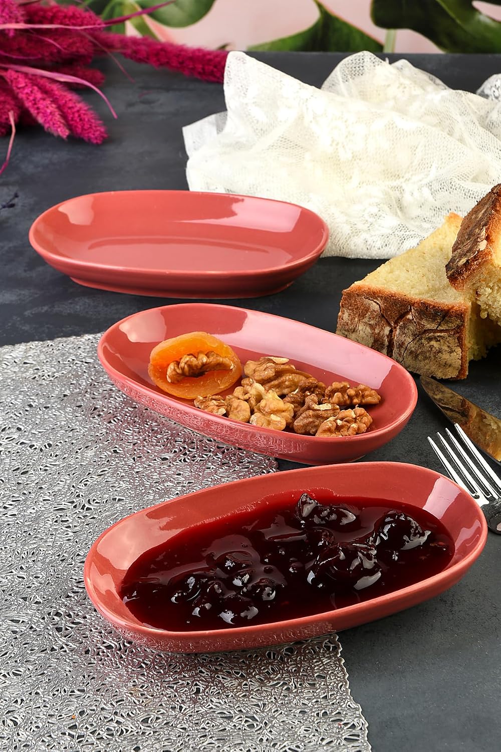 6 Adet Porselen Yeni Trend Özgün Tasarım Özgün fırın Boyama Çerez Sunum ve kahvaltı Seti (bordo)