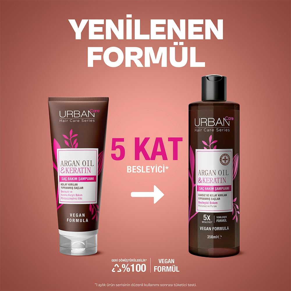 Argan Oil & Keratin Besleyici ve Kırılma Karşıtı Saç Bakım Şampuanı, 350 Mililitre, Vegan