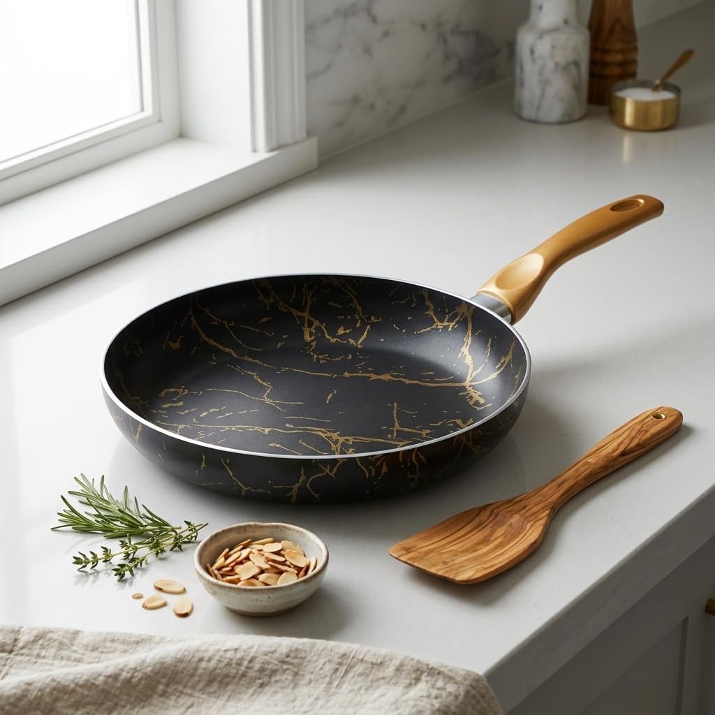 Papilla Desert Maxi Tava Siyah Gold Desenli Şık Tasarımlı Geniş Pişirme Tavası 26 Cm - 28 Cm Ölçü Seçenekleri