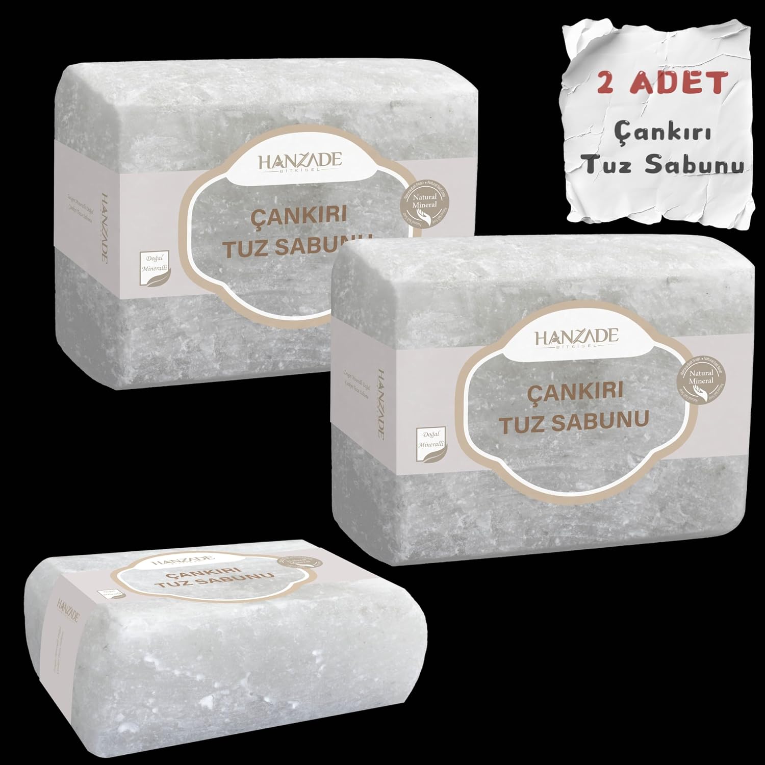 Çankırı Tuz Sabunu 300-350 Gr x 2 Adet Zengin Mineralli Doğal Saf Çankırı Kaya Tuzu Sabunu
