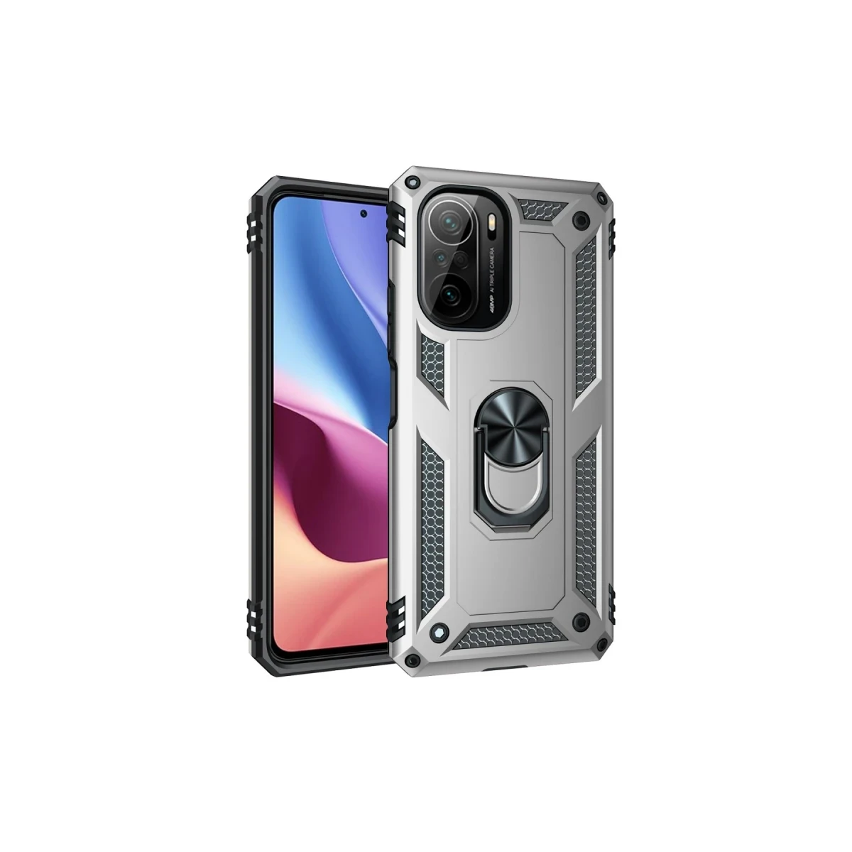 Xiaomi Poco F3 Kılıf Sofya Yüzüklü Silikon Kapak - Gümüş