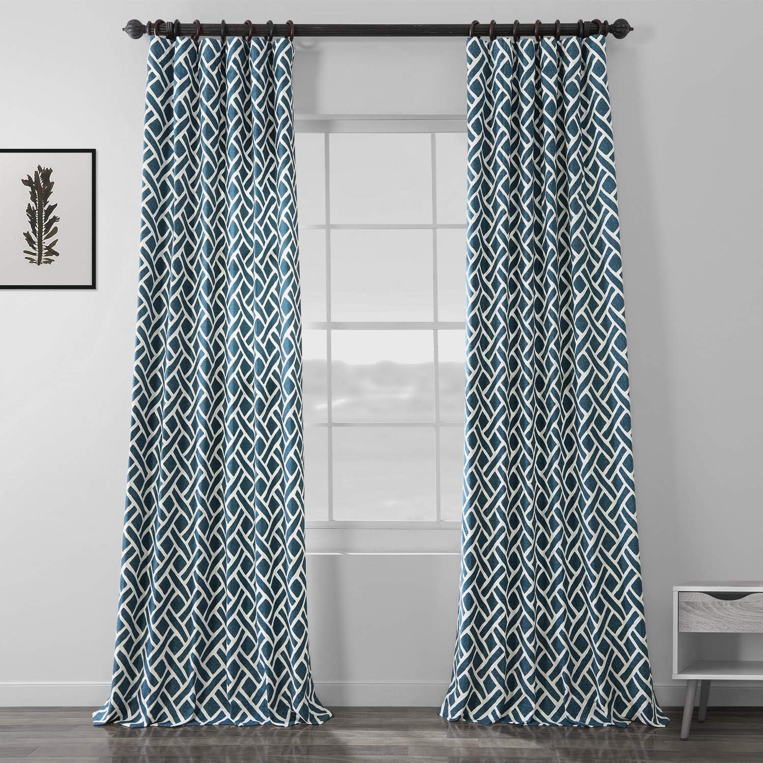 Oda Dekorasyonları İçin Baskılı Pamuklu Perdeler 50 X 108 (1 Panel), PRCT-D07D-108, Martinik Mavisi