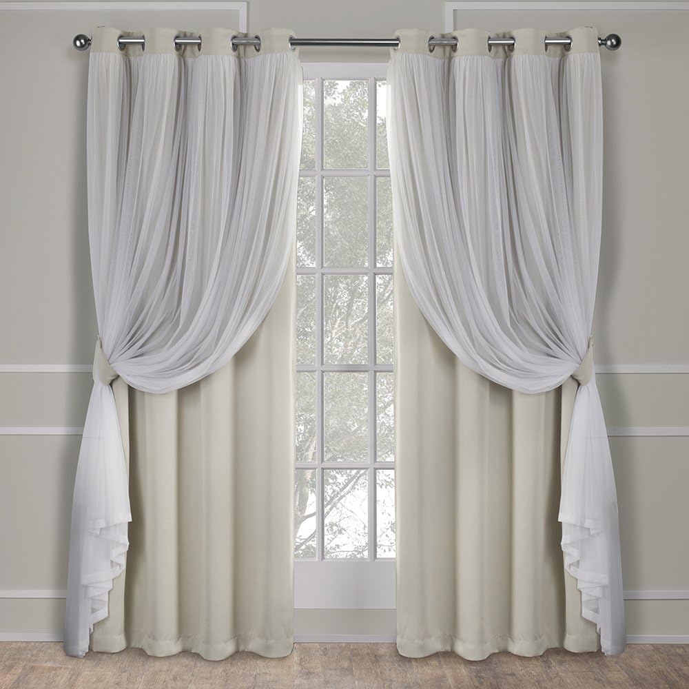 Exclusive Home Curtains Catarina Katmanlı Düz Karartma ve Şeffaf Pencere Perdesi Panel Çifti Gromet Üstlü, 52x84, Kum, 2 Parça