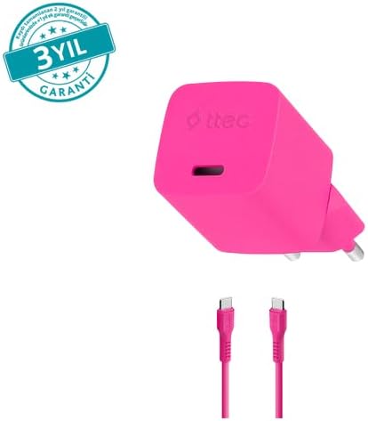 Special COLLECTION SmartCharger Pro GAN 20W PD Seyahat Hızlı Şarj Aleti + USB-C - USB-C 3A Kablo 1.2m 2SCG20CN (3 yıl garantili) (Neon Pembe)
