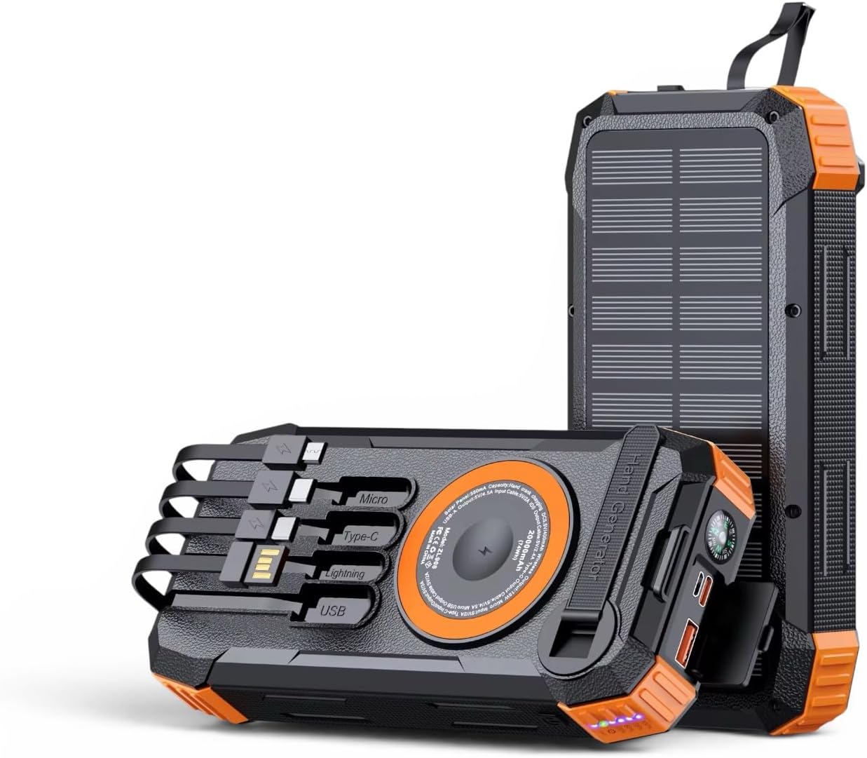 FC-20 Solar Powerbank 20000 mAh, 22.5W PD Hızlı Şarj, Kablosuz Şarj, El Kranklı Şarj, LED Fener, Pusula, Çoklu Kablolu Taşınabilir Güç Bankası