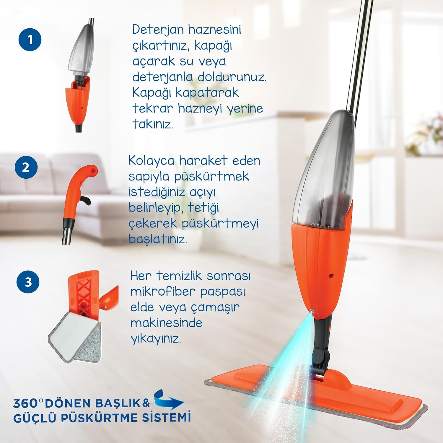 Flash Sprey Mop Su Püskürtmeli Temizlik Seti