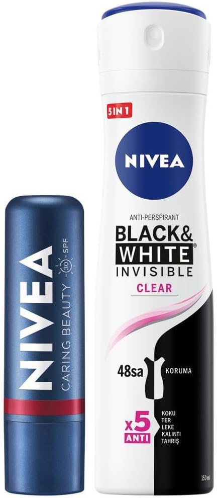 Kadın Sprey Deodorant Black&White Invisible Clear 150ml,Kırmızı Renkli Dudak Bakım Kremi,Nemlendirme