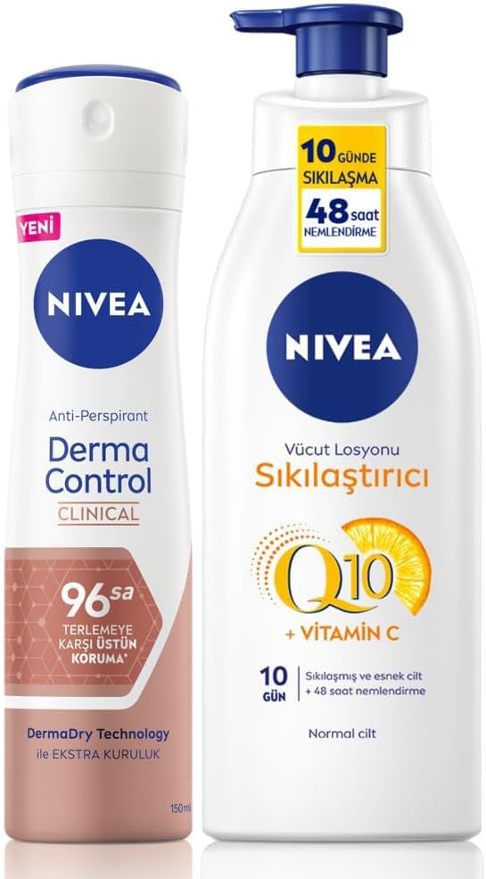 Q10 Sıkılaştırıcı Vücut Losyonu 200ml ve Kadın Sprey Deodorant Derma Control Clinical 150ml