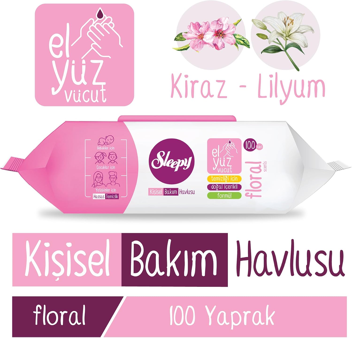 Floral Kişisel Bakım Havlusu 100 Yaprak