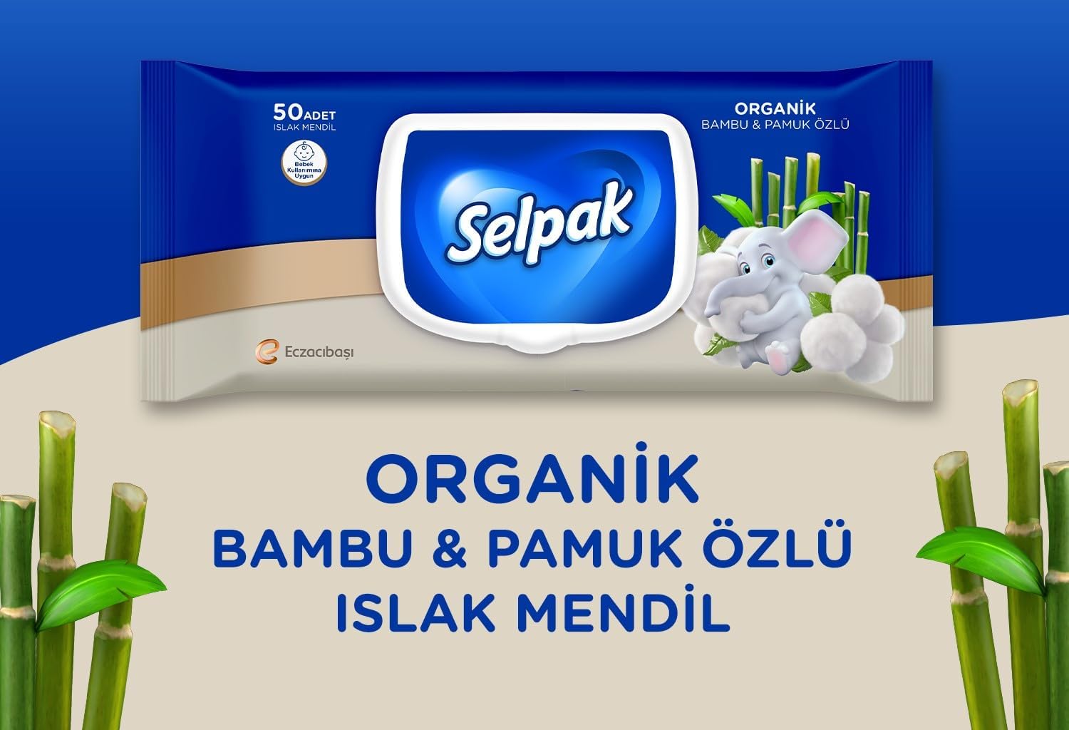 Organik Bambu ve Pamuk Islak Mendil 1X50