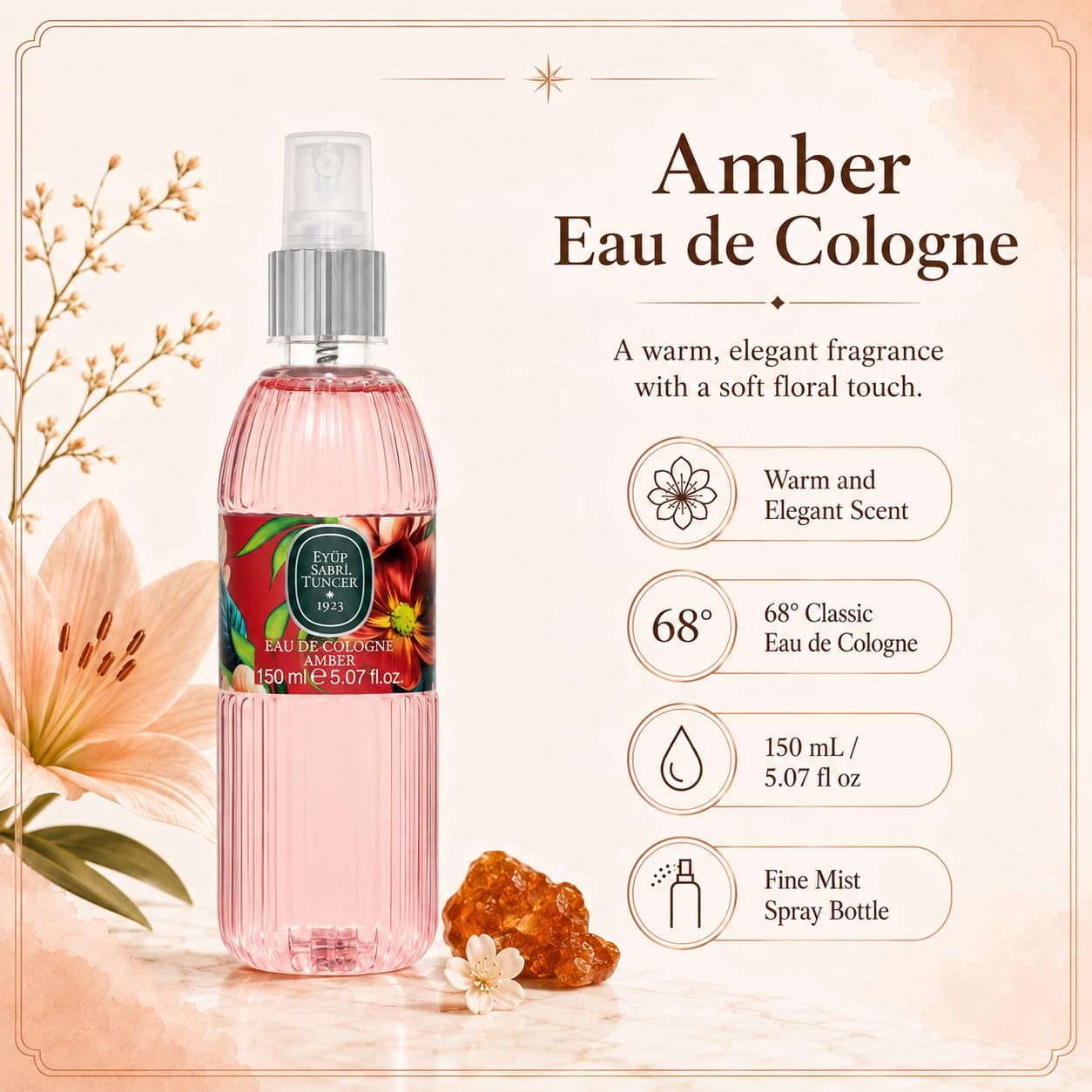 Eyüp Sabri Tuncer Amber Kolonyasi Silindir Pet Şişe Sprey (150 ml)