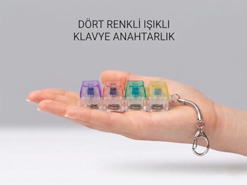 Dörtlü Mekanik Switch Deneyici Anahtarlık - Şeffaf Renkli Tuş Başlıklı Işıklı Aksesuar - Taşınabilir Mekanik Klavye Temalı Fidget ve Stres Giderici