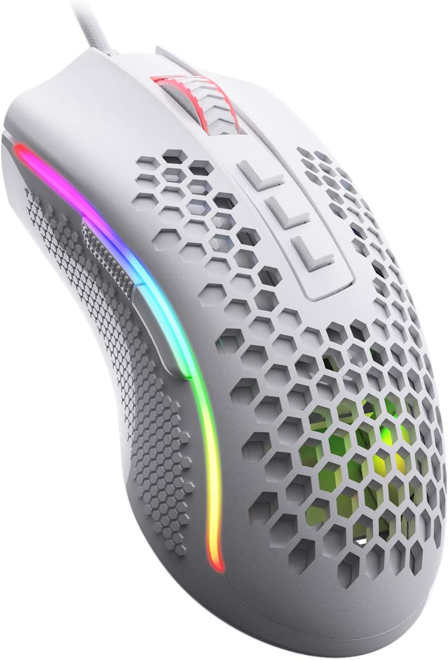M808 Storm Ultralight Kablolu Oyun Faresi, 85g Hafif Petek Kabuk - 12.400'e Kadar Ayarlanabilir DPI - Optik Sensör - 7 Programlanabilir Düğme - PC Oyuncuları için - Beyaz